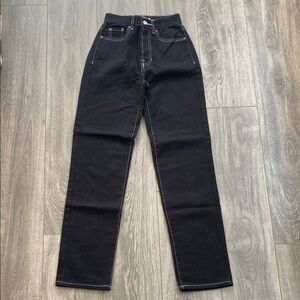 PacSun - Black with White Stitching High Rise/Waisted Dad Jeans - Size 22